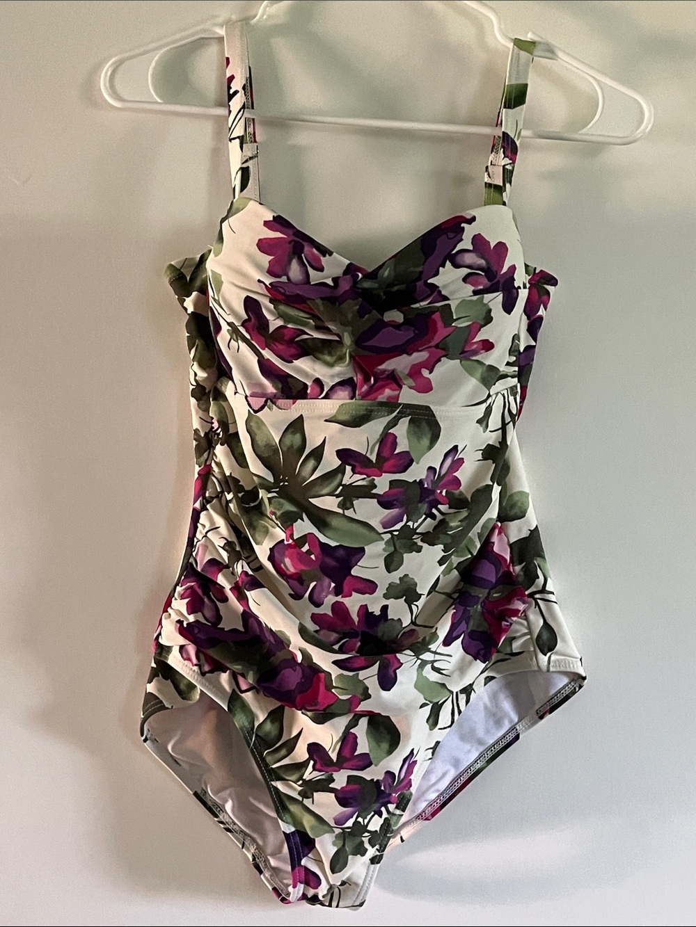 Togs White Floral One-Piece Swimsuit with Green & Purple Print size8